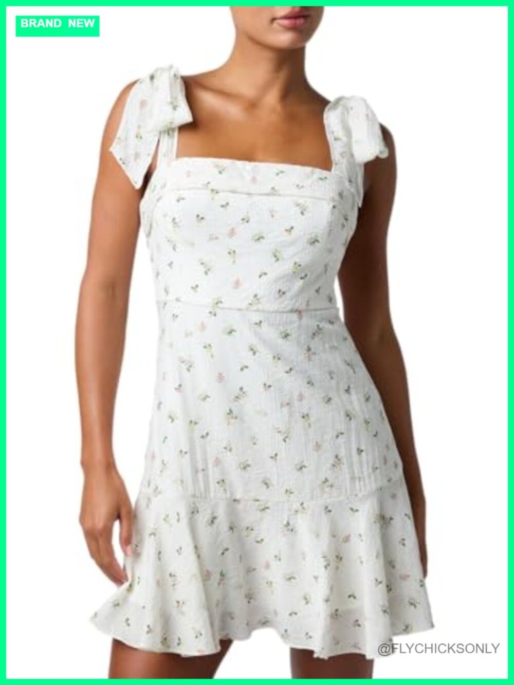 Womens Floral Mini Dress Tie Shoulder Fit Flare Summer Casual
